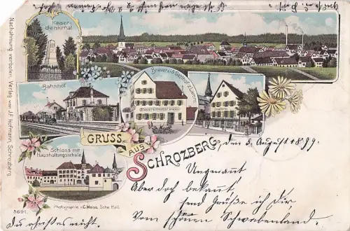 Litho Postcard Greetings from Schrozberg 1899 Station Brewery Gasthof zum Lamm -800454