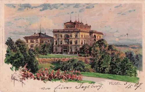 Mondschein-Künstler-AK Hügel, Blick auf ein herrschaftliches Gebäude -800432