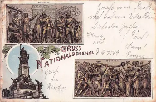 Künstler AK Gruß vom Nationaldenkmal Rüdesheim am Rhein 1901 -800428