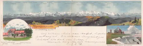 Klapp-Lithographie Feldberg, Alpenpanorama mit Gasthöfen Feldberghof und Feldbergturm -800504