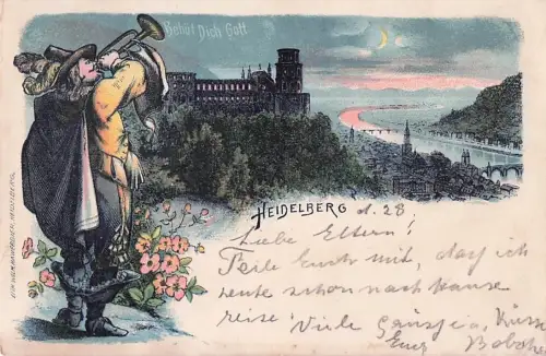 Heidelberg Lithographie Der Trompeter Mondschein Schloss -800524