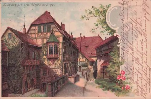Eisenach - Burghof in der Wartburg - Litho -800458