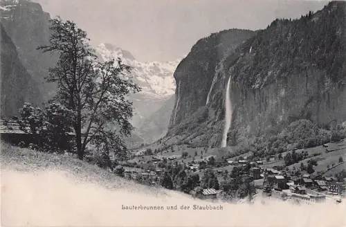 Lauterbrunnen BE Panorama mit Staubbach Wasserfall Kat. Lauterbrunnen -800610
