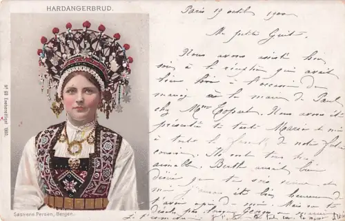 AK Hardangerbrud, Frau in norwegischer Tracht -800598