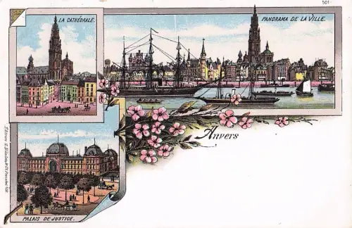 ANTWERPEN, Lithographie, multi view, Edit.: Blümlein & Co. Frankfurt, ca. 1900 -800672