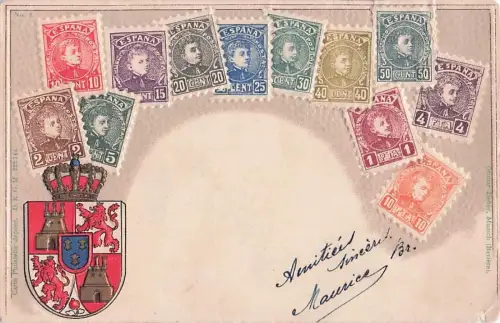 SPANIEN 1800ER JAHRE PRÄGEMARKE AUF BRIEFMARKE AUF POSTKARTE BRIEFMARKEN AUF BRIEFMARKEN -800666