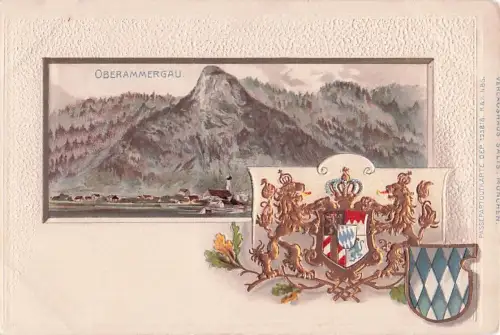 Oberammergau mit goldenem Wappen Prägekarte -800662