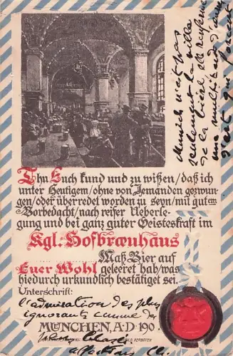 AK / Ansichtskarte Muenchen Trinkkarte Hofbraeuhaus Kat. Muenchen -800674