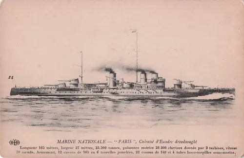 MARINE NATIONALE - PARIS", Cuirassé d'Escadre dreadnought -800876