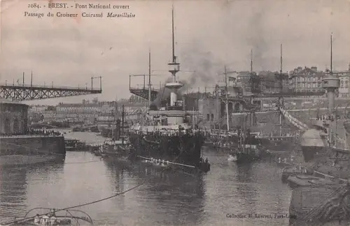 2084. BREST. Pont National ouvert Passage du Croiseur Cuirassé Marseillaise -800820