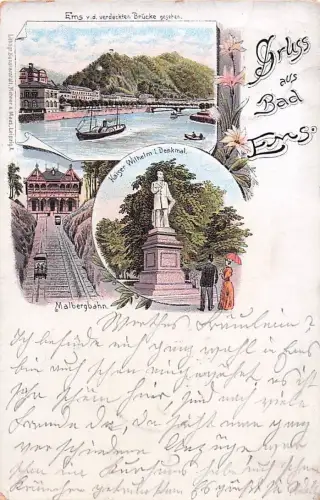 Bad Ems Lahn Panorama Kaiser Wilhelm Denkmal Malbergbahn Kat. Bad Ems -800924