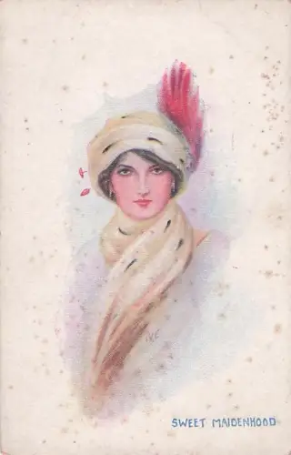 Künstler AK Postkarte Usaba Luis - Portrait feine Dame Hübsche Frau -800980