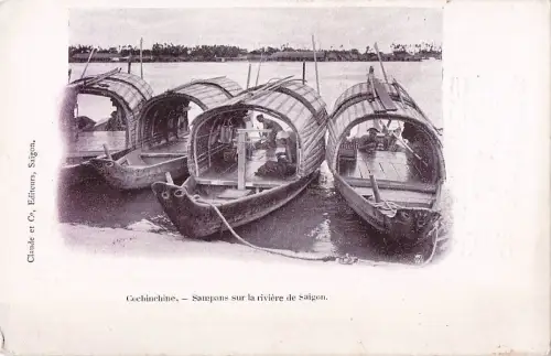 Cochinchina Sampan-Boote auf dem Saigon-Fluss Vietnam 1900er Jahre Postkarte Unverwendet UDB -801042