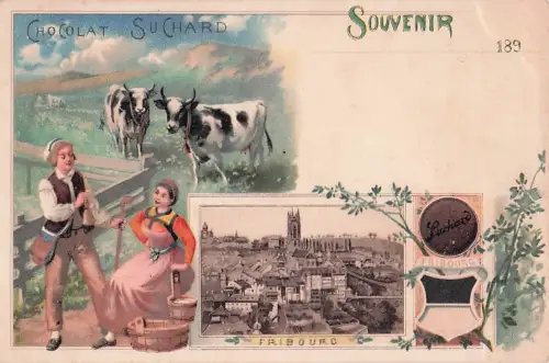 Litho Fribourg Freiburg Stadt Schweiz, Chocolat Suchard, Trachten -801256
