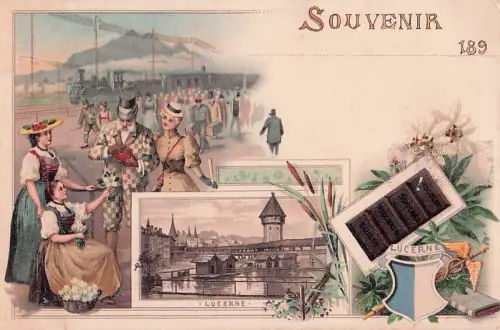 Lucerne Luzern Blumenfrauen, Stadtansicht, Schokolade Suchard -801266