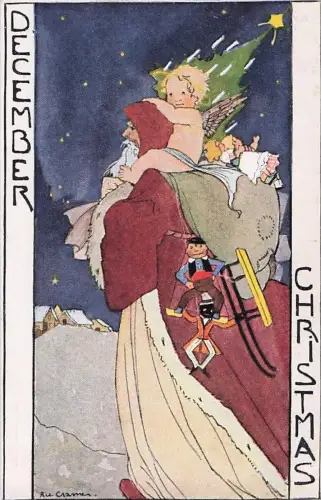 Künstler Ak Cramer, Rie,Dezember, Weihnachtsmann, Engel, Tanne -801300