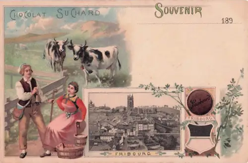 Litho Fribourg Freiburg Stadt Schweiz, Chocolat Suchard, Trachten -801272