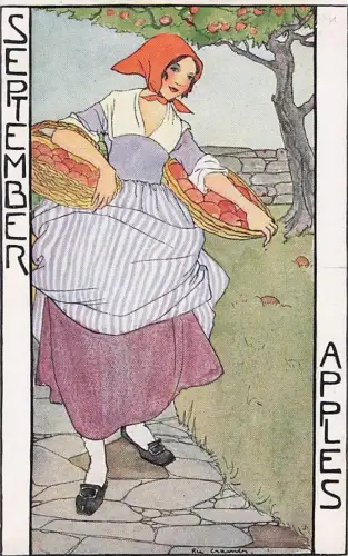 Künstler Ak Cramer, Rie, September, Allegorie, Bäuerin, Äpfel -801282