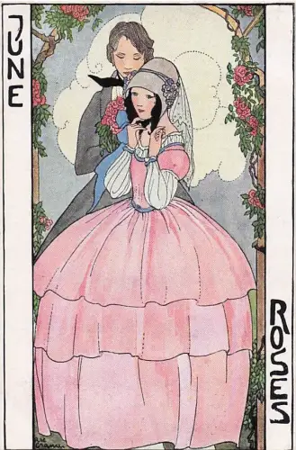 Künstler Ak Cramer, Rie, June, Roses, Allegorie, Liebespaar -801288
