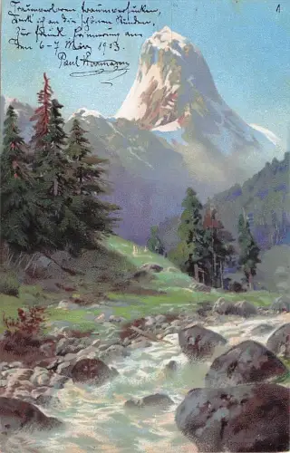 Litho Landschaft, Gebirge, Wald, Fluss, Bergspitze -801378