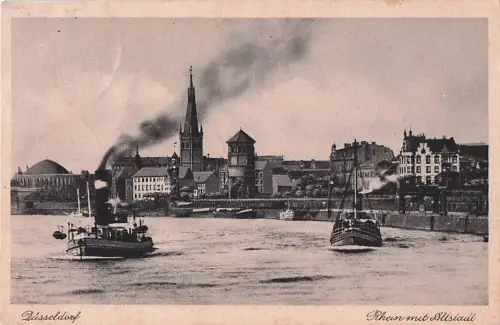 AK Düsseldorf, Rheinansicht, vom Hafen auf die Altstadt -801454