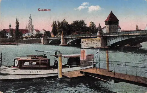 AK Konstanz, Bodensee-Dampfer Bayern bei der Rheinbrücke -801514