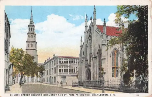 Postkarte aus den 1920er Jahren – Church Street, Hugenottenkirche und St.-Philipps-Kirche, Charleston, South Carolina -801864