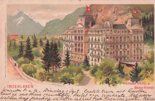 Litho Interlaken Kanton Bern Schweiz, Grand Hotel, Beau-Rivage -801894