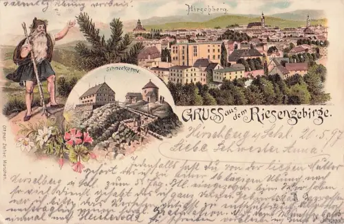Gruss aus dem Riesengebirge - Hirschberg in Schlesien - Litho -802012