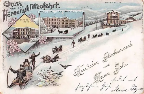 "GRUSS von der Hörnerschlittenfahrt .Orte/Hotels: Beyer's Hotel, Tietzes -802022