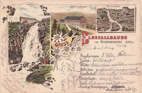 Gruss aus der Elbefallbaude im Riesengebirge 1285 m. Elbefall. Elbefallbaude. Pantschefall -801970