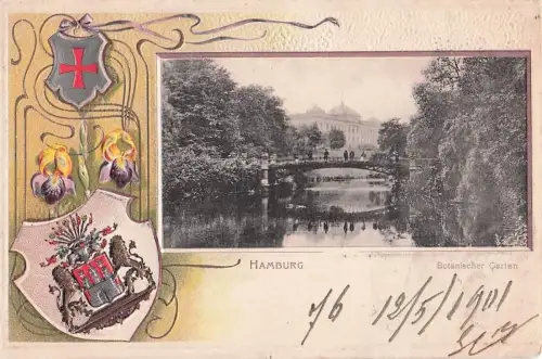 Präge Wappen Ak Hamburg Mitte St. Pauli, Botanischer Garten, Zoll Direktions Gebäude -801924