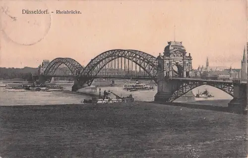 Ak Düsseldorf am Rhein, Rheinbrücke, Dampfschiff -802214