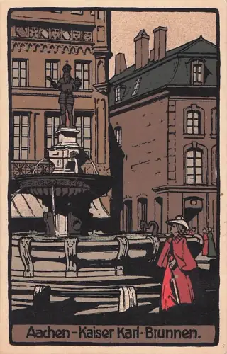 Steindruck-AK Aachen, Kaiser Karl-Brunnen -802352