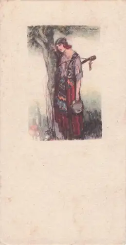 Künstler Ak Mauzan, Frau mit Gitarre und Kopftuch, Zigeunerin -803410