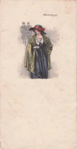 Künstler-Ansichtskarte Mauzan: Junge Dame bemerkt zwei Offiziere, die ihr folgen -803414
