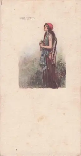 Künstler Ak Mauzan, Frau mit Gitarre und Kopftuch, Zigeunerin -803408