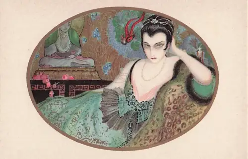 Künstler: M. Monteloyo. Art Déco. Elegante Dame im Glamour-Stil. -803422