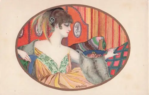 Künstler: M. Monteloyo. Art Déco. Elegante Dame im Glamour-Stil. -803426