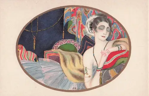 Künstler: M. Monteloyo. Art Déco. Elegante Dame im Glamour-Stil. -803420
