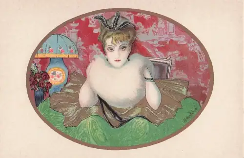 Künstler: M. Monteloyo. Art Déco. Elegante Dame im Glamour-Stil. -803424