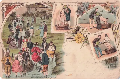 Bayern - Bad Wörishofen Wassertreten etc. Juxkarte farb. Mehrbildlitho 1898 -802572