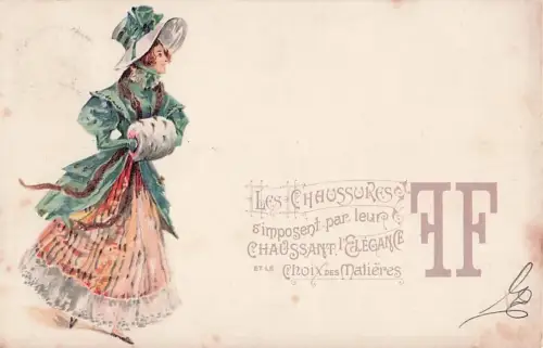 ART NOUVEAU MODE Eleganter Damenhutstock Feine Lithografie -802772