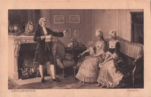 Alte Postkarte AK Lecture, vom Künstler signiert -802722