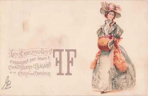 ART NOUVEAU MODE Eleganter Damenhutstock Feine Lithografie -802766