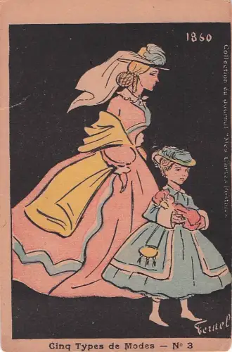 KÜNSTLER SIGNIERT, FERNEL, CINQ TYPES DE MODES, Vintage-Postkarte -803560