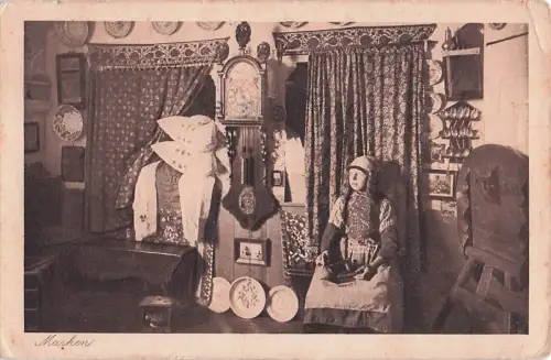 Marken Nordholland, Binnenkammer, Niederländer, Wohnstube, Wanduhr, Betten -802736