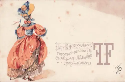 ART NOUVEAU MODE Eleganter Damenhutstock Feine Lithografie -802762