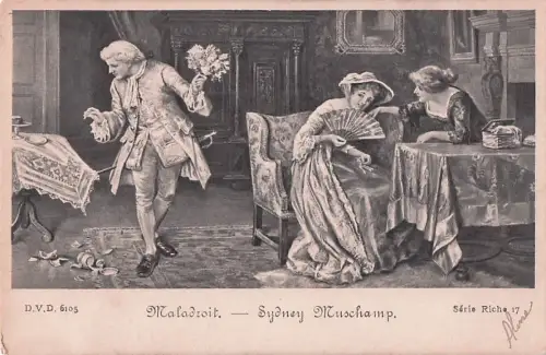 Künstler Ansichtskarte / Postkarte Maladroit, Damen, Fächer -802618