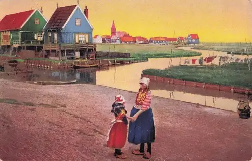 Künstler-AK Photochromie Nr. 4482: Marken, Frauen in Tracht im Abendrot -802684